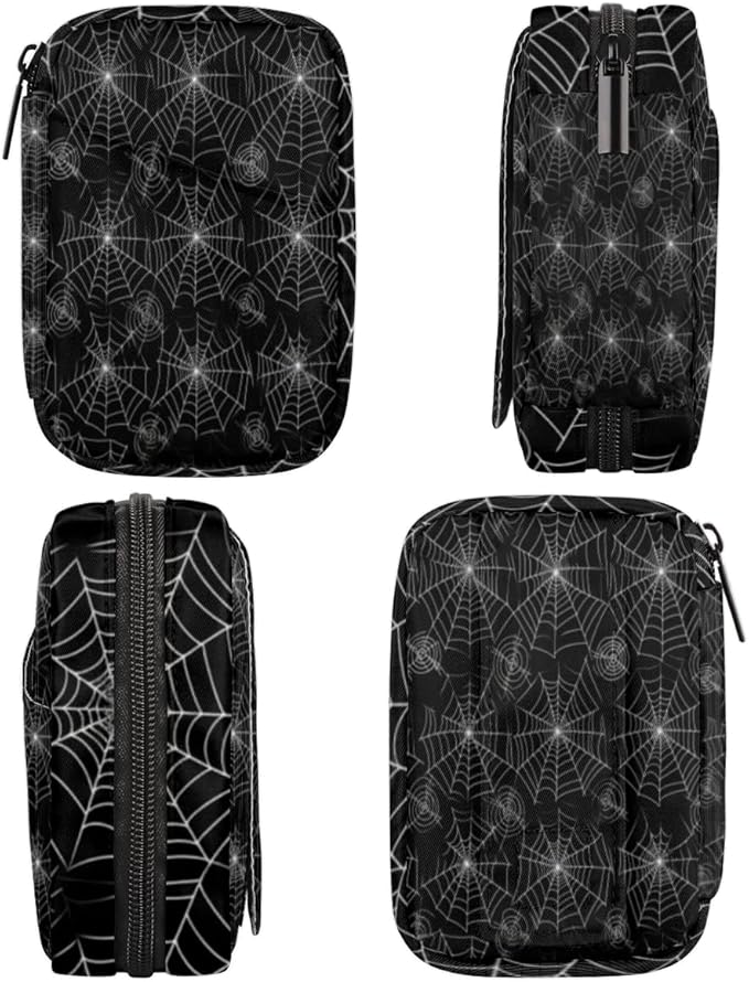 Spider Web Halloween Pill Case Bag with Zipper Small Travel Pill Box with 7 Day Removable Plastic Medicine Organizer Fashion Portable Weekly Pill Container Bag for Medicine, Vitamin, Supplement