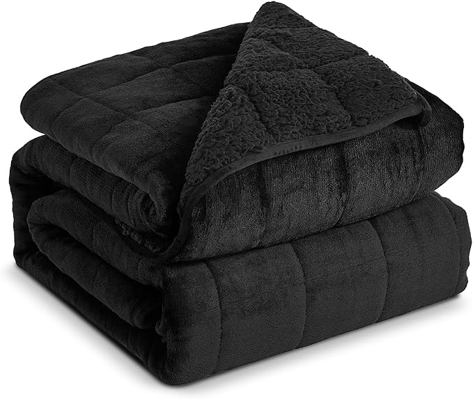 Sherpa Fleece Adult Weighted Blanket, 15 Pounds Dual Sided Soft Plush Blanket for Couch Bed Sofa, Heavy Thick Blankets with Glass Beads Great for Sleep, 60 x 80 inches, Black on Both Sides