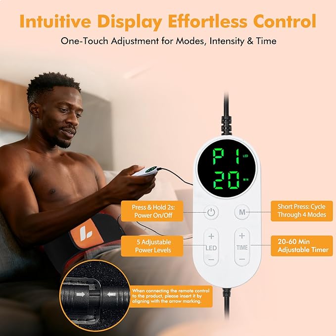 Red Light Therapy Belt with Remote, 120 LEDs 660nm & 850nm Infrared Light Therapy Wrap for Body, 20W Highest Power, Timer, 5 Level Adjustable LEDs Light Therapy Belt for Back Shoulder Waist Muscle