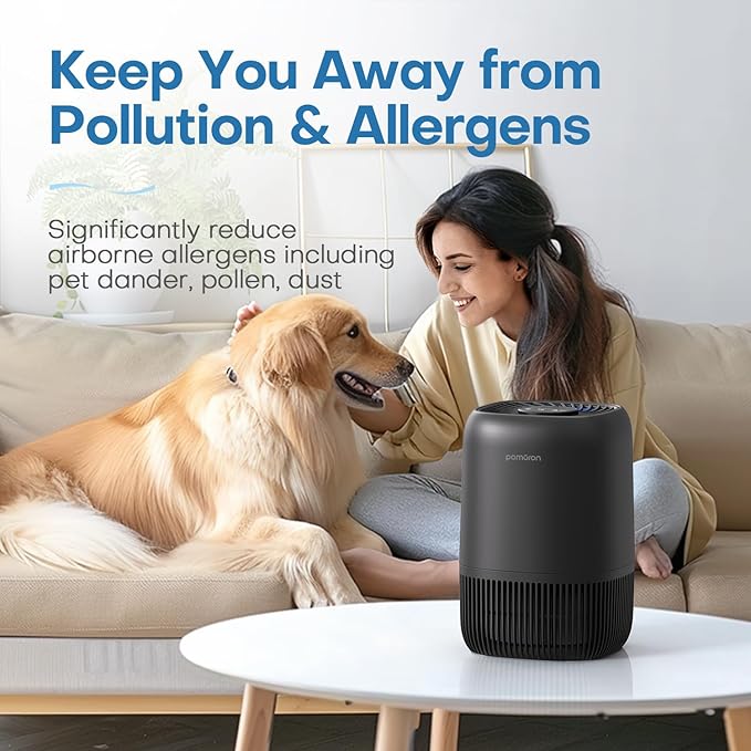 POMORON Air Purifiers for Bedroom Home, Air Filter Cleaner with Fragrance Sponge, H13 True HEPA Filter for Smoke, Allergies, Pollen, Pet Dander, Odor, Dust, Portable Air Purifier for Bedroom Office