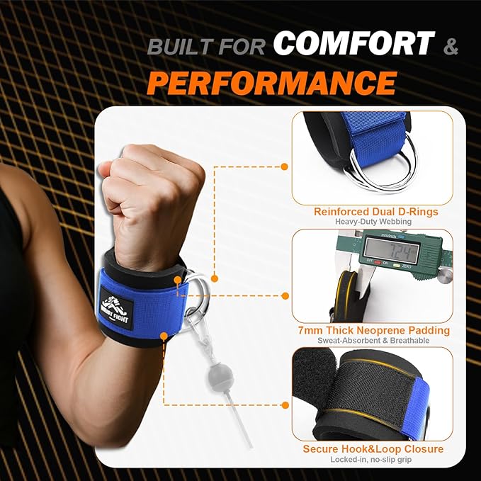 Wrist Cuffs with Dual D-Rings – Secure & Comfortable Support for Cable Machine Workouts, Lateral Raises, Arm Strength Training, and Triceps Exercises