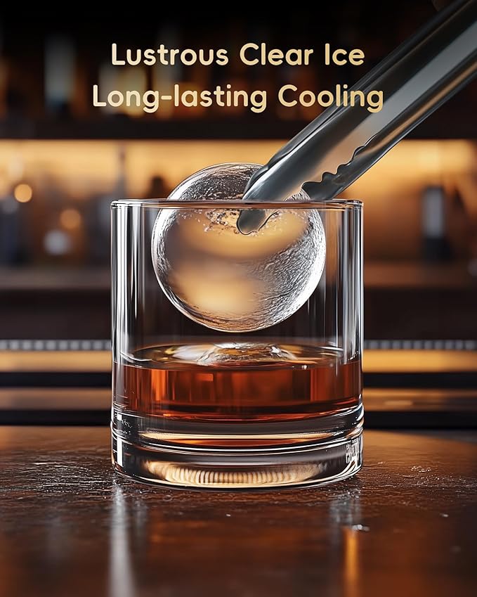 ecozy 2" Clear Ice Ball Maker with CrystalFlux Technology, 4 pcs in 40 Mins, 144 pcs/Day, Sphere Ice Maker with Enhanced Insulation, Self-Cleaning, Automatic Water Supply for Whiskey