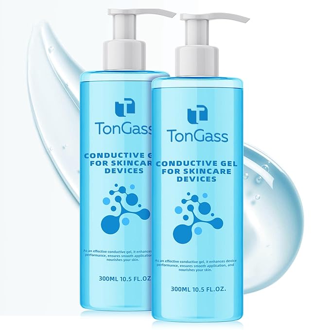 TonGass Conductive Gel for Microcurrent & LED Facial Devices, Hydrating Smooth Glide Gel with Hyaluronic Acid & Collagen Peptides, Lightweight Non-Sticky Skincare Gels for Device Use - 2 Pack