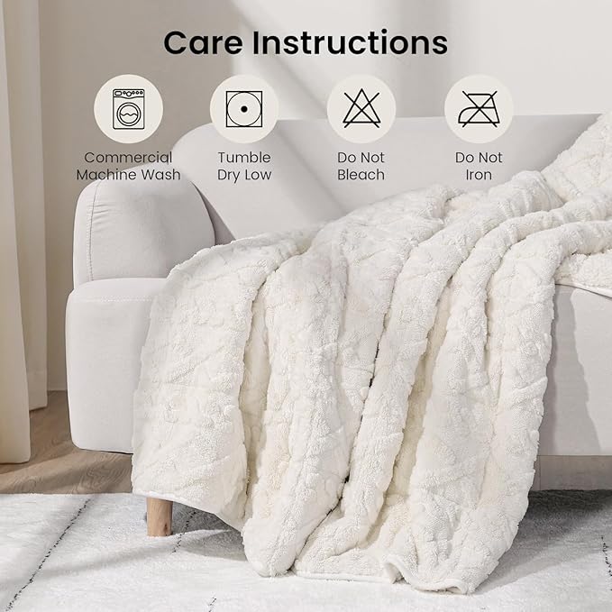 Weighted Blanket for Adults Twin Size 15 lbs, Classy Soft Jacquard Sherpa Weighted Blankets for Sofa Bed, Soft Cozy Heavy Blanket for Winter, 48 x 72 inches, Cream White