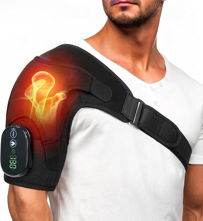Shoulder Heating Pad, Cordless Electric Heating Pad for Shoulders with 3 Vibration Mode, 3 Heat Adjustable, Portable Heated Wrap for Shoulder Pain Relief, Chrismas Birthday Gift for Women Men