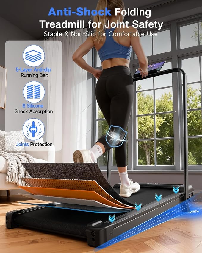 2 in 1 Walking Pad with Handle Bars, 8% Incline Foldable Treadmills for Home Office Ultra Quiet <40dB, 3.5 HP Portable Walking Jogging Running Machine with LED Display & Remote, 320+LB Capacity