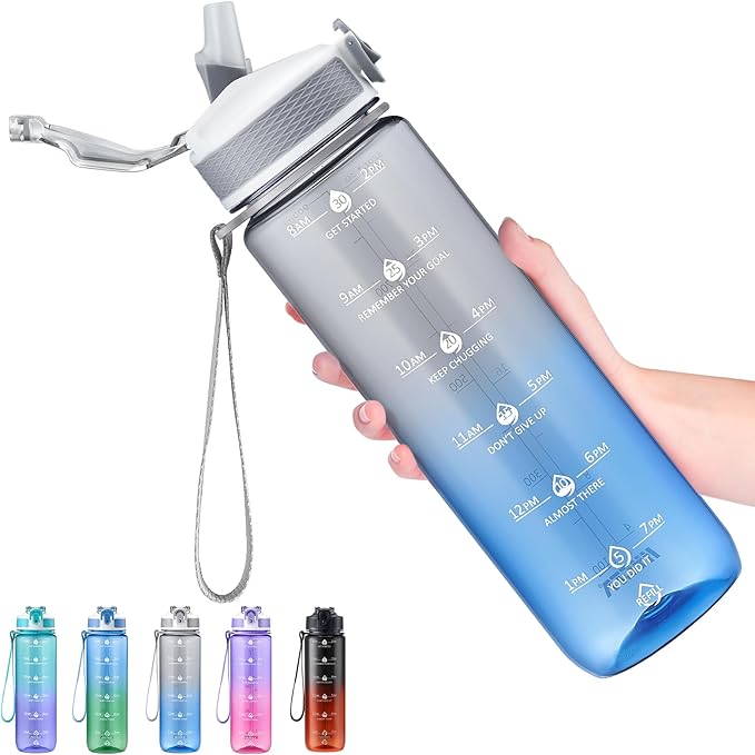 Hyeta 32oz Water Bottles with Straw - Stay Motivated and Hydrated with Convenient Times to Drink Markings, Durable, Leak-proof