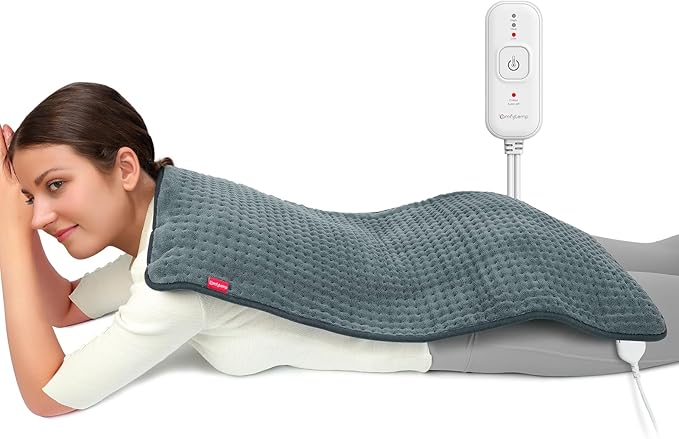 Comfytemp Extra Large Heating Pad for Back & Period, 33''x 17'' King Size, FSA Eligible Items Only List, HSA Approve Electric XL Heated Pad for Shoulder/Neck/Knee, Small Lap Blanket, Washable (Gray)