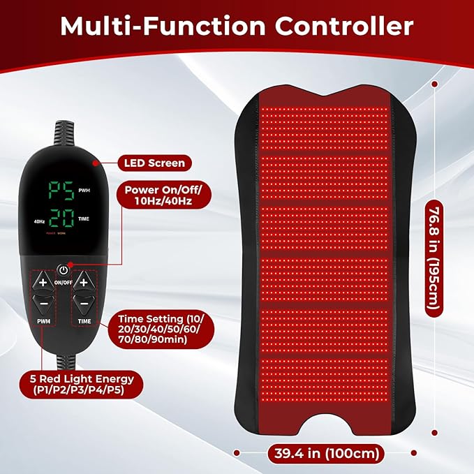 Red Light Therapy for Body, 76.8''x 39.4'' Eligible Red Light Therapy Pad, Dual Chip Grade 1260 LEDs 660nm & 850nm Light Therapy Mat with Timer Remote Control