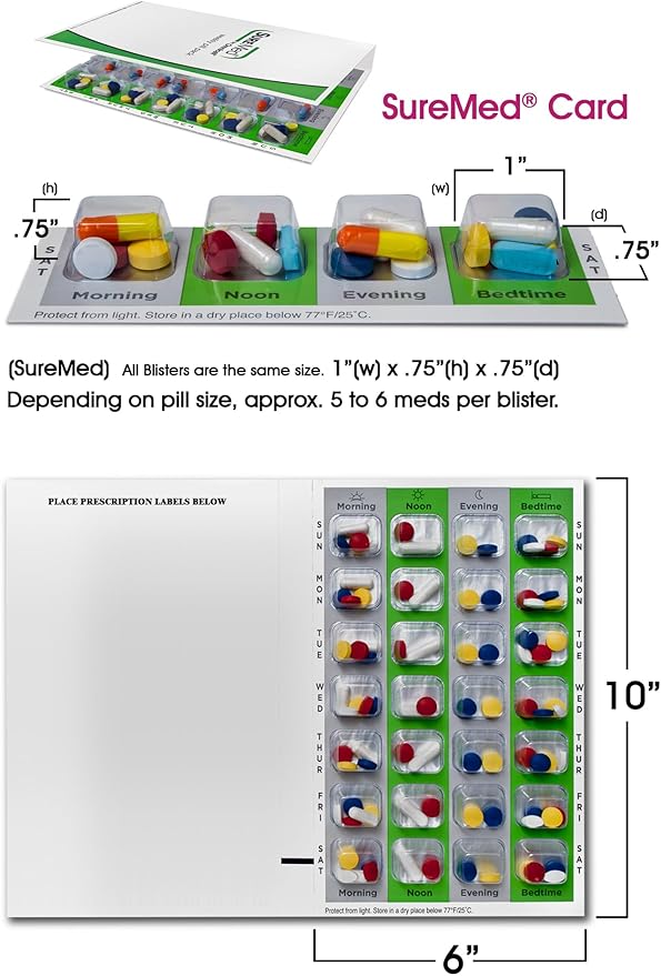 SureMed 7-Day, 4-Pass (4-doses per Day) Multi-Med Disposable Blister Card Starter Kit with 26 Cards & Blisters, Sealing Template & Roller