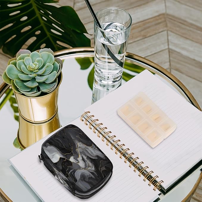 Black Grey Marble Modern Travel Pill Organizer Box Weekly Portable Pill Case Daily Pills 7 Day Small Birth Control Pills Container Removable Compartments for Medicine Vitamins Fish Oil