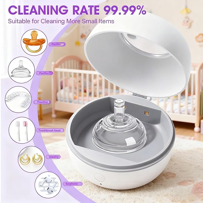 Portable Pacifier Sterilizer Box, USB Rechargeable Sterilize Case, 3-Minute High Efficiency Cleaning for Baby Pacifiers On The Go