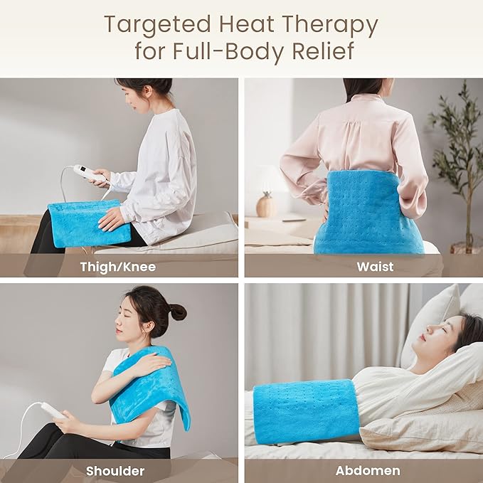 Electric Heating Pad for Cramps, Back, Abdomen, Shoulder, Neck Pain Relief - Soft Heat Pad for Moist and Dry Heat Therapy - LCD Controller with 10 Fast-Heating Settings, Auto Shut Off, XL 12 X 24