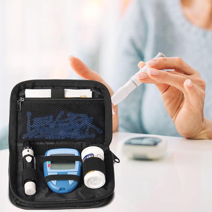 Diabetes Supply Case, Diabetic Organizer For Test Strips With Mesh Pocket, Portable Diabetes Testing Kit bag, Travel Blood Glucose Meter Glucometer Storage Bag, Glucose Monitor Case