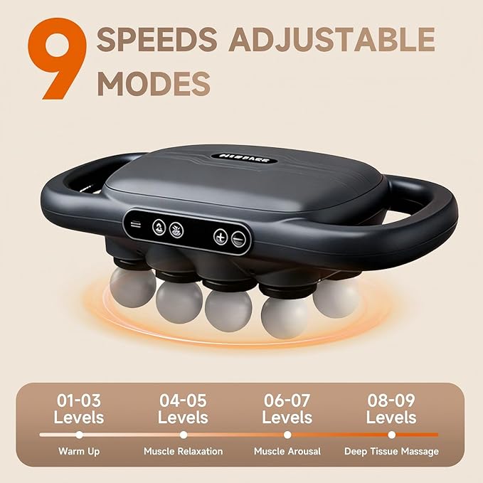 16-Head Massage Gun Set, Deep Tissue Percussion Massager, Electric Muscle Massager with 9 Adjustable Speeds, Portable for Home, Gym, Office, Travel, Black