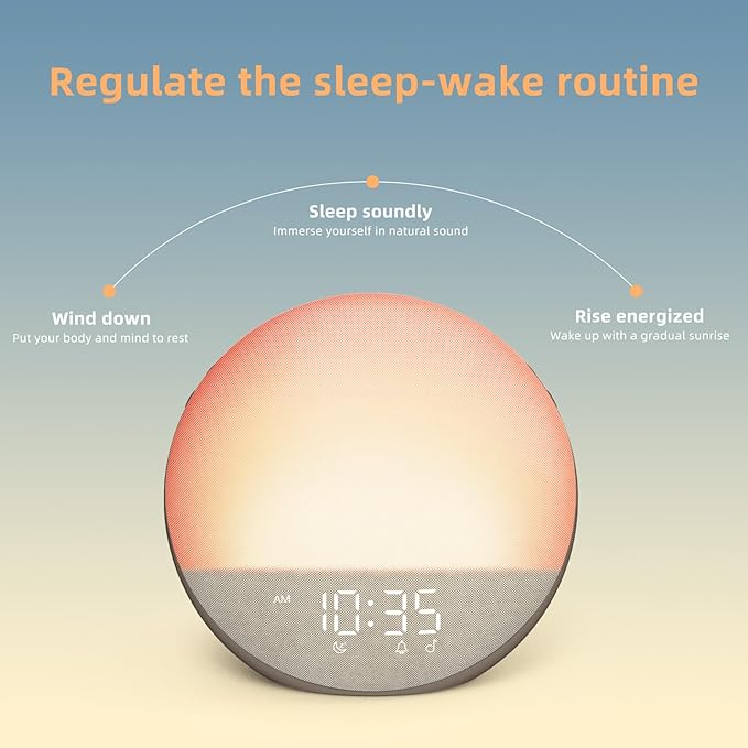 Sunrise Alarm Clock White Noise Machine: Natural Wake Up Light - Dimmable Clock with Bluetooth Speaker for Bedroom - 25 Sleep Sounds for Baby Adults Kids Cocoa