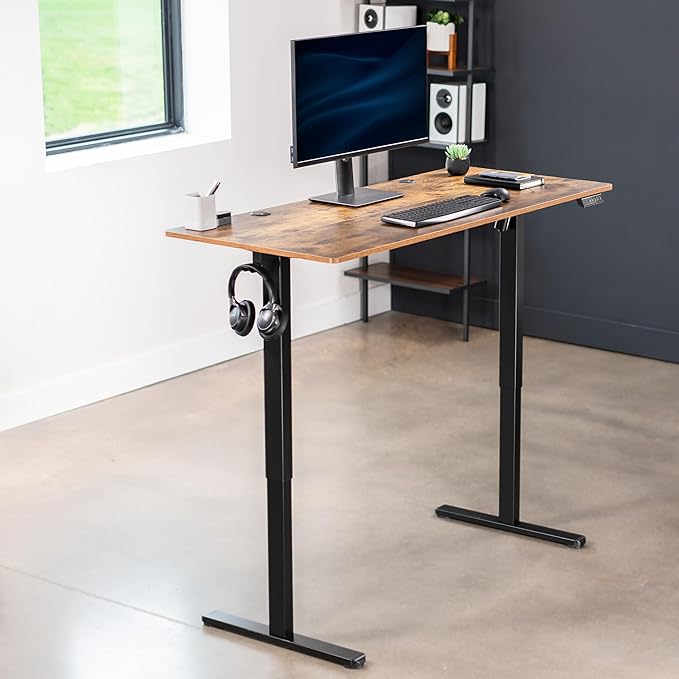 VIVO Electric 55 x 24 in Standing Desk, Memory Height Adjustment, Rustic Vintage Brown Top Black Frame, DESK-E155TN