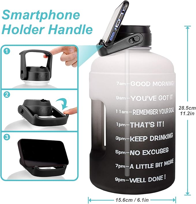 QuiFit 1 Gallon Water Bottle - with Straw & Motivational Time Marker Leak-Proof BPA Free Reusable Gym Sports Outdoor Large(128OZ/73OZ) Capacity Water Jug