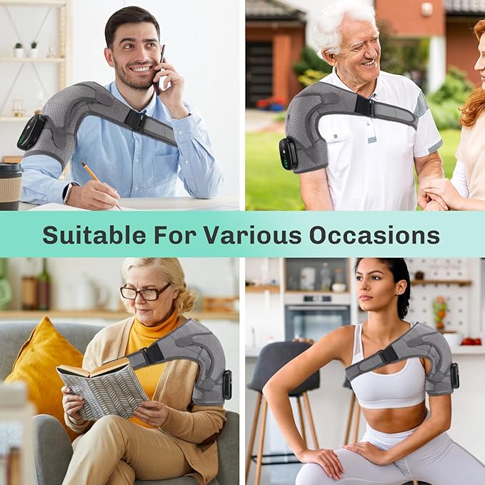 Cordless Shoulder Heating Pad, Shoulder Massager with Heat for Pain Relief, Heated Shoulder Wrap with Massage, 3 Heat & 3 Massage Modes, Rotator Cuff & Frozen Shoulder Support
