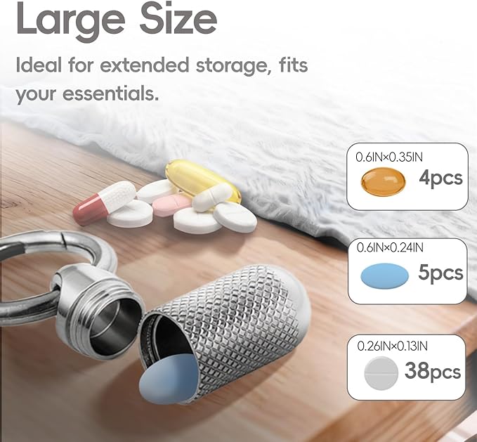 Forwish Titanium Keychain Pill Holder, Portable Waterproof Pill Case for Travel, EDC Small Metal Pill Organizer for Pills, Durable Mini Pill Box with Keyring - Large (1.8inch)