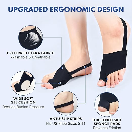 2PCS Bunion Corrector for Women & Men - Toe Alignment Corrector with Splint & Pads for Hallux Valgus Pain Relief, Comfortable Toe Separator for Day/Night Support, Anti Slip Big Toe Straightener(MNBK)