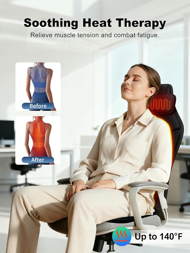 Vibration Back Massager with Heat, Massage Chair Pad for Recliner with 2 Heating Levels & 6 Vibration, Seat Cushion for Seniors, Office Workers, Fatigue & Pain Relief in Office, Home Use