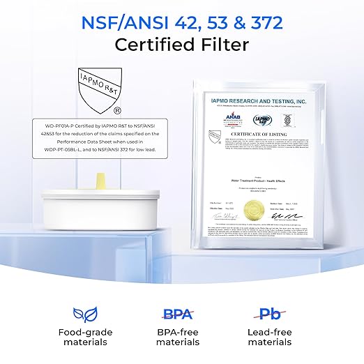 Waterdrop Large Glass Water Filter Pitcher, Eco-Friendly, with 1 NSF 53&42&372 Certified Filter, 10-Cup, Reduces PFOA/PFOS, Chlorine, Cadmium, Copper, Mercury, BPA Free, Easy to Clean, White
