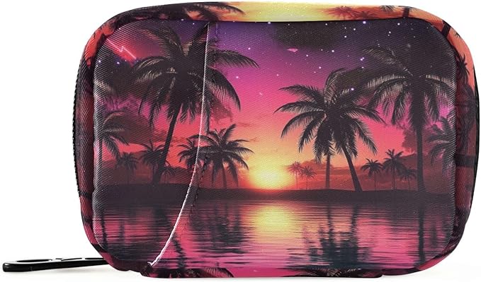 Travel Pill Case Palm Trees Sunset Stars Weekly Small Pill Box 7 Day Pill Box Pill Organizer Bag