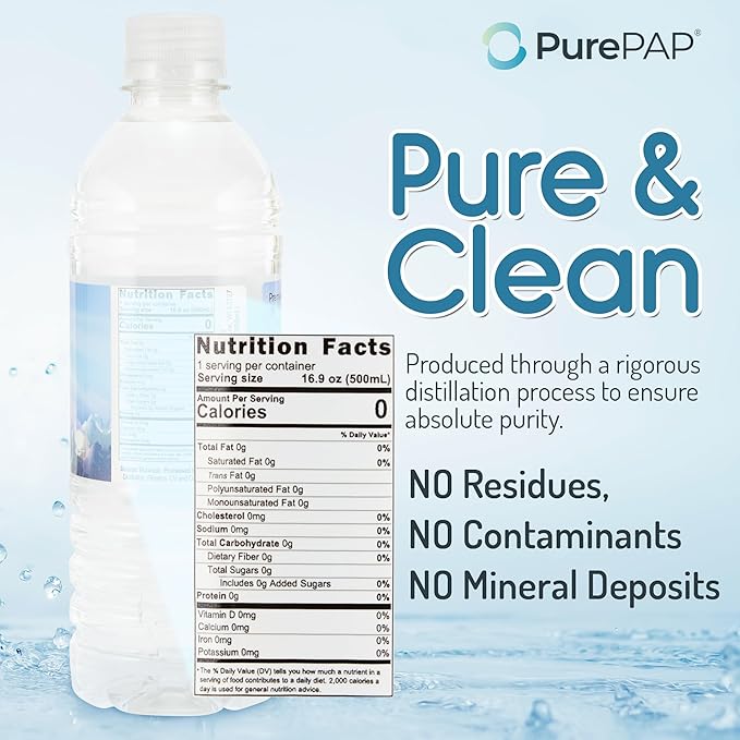 Pure Distilled CPAP Water - 6-Pack of 16.9oz Bottles Distilled Water - Travel CPAP Water for CPAP Machine Humidifier