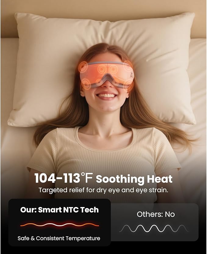 BOB AND BRAD Eye Massager FSA Eligible/HSA Eligible, EyeOasis 2 Heated Eye Mask for Migraines with Music, Smart Migraine Massager Warm Compress Therapy for Migraines, Dry Eyes, and Eye Strain Relief