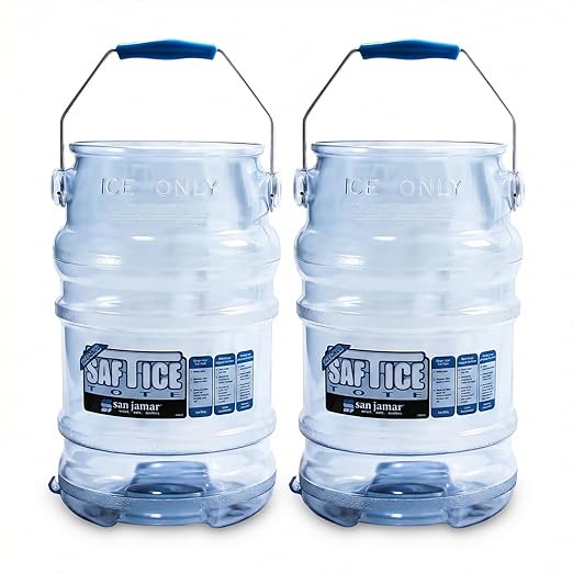 San Jamar Saf-T-Ice Ice Tote with Ice Machine Hanger for Bars, Restaurants, Kitchens, And Fast Food, Polycarbonate, 6 Gallons, Blue, (Pack of 2)