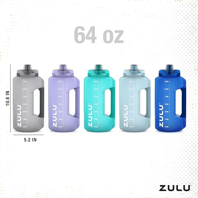 ZULU Goals 64oz Half Gallon Plastic Water Bottle with Straw and Time Marker | Large Reusable Jug with Handle and Leak Proof Lid for All Day Hydration, Gym and Outdoors, Gift Ready, Royal Blue