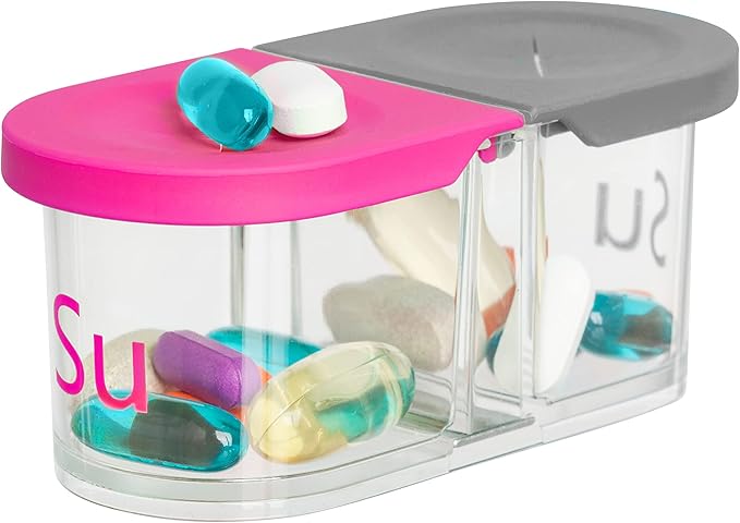 Sagely Smart XL Weekly Pill Organizer AM/PM - Medicine Storage Organizer with Reminder Alarm App (Large Enough to Fit Fish Oil, Cod Liver Oil, Vitamin D Supplements & Vitamins) (Pink/Gray)