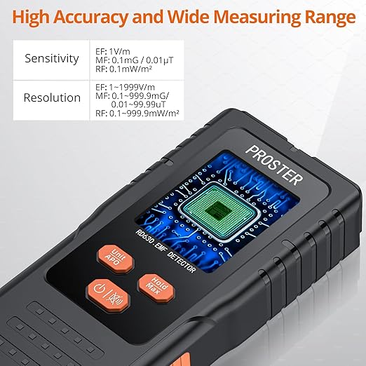 Proster 3in1 EMF Detector, Electric Magnetic Radiation Field Detector for 5G Cell Towers WiFi Smart Meters EMF Reader, or Paranormal Ghost Hunting Equipment