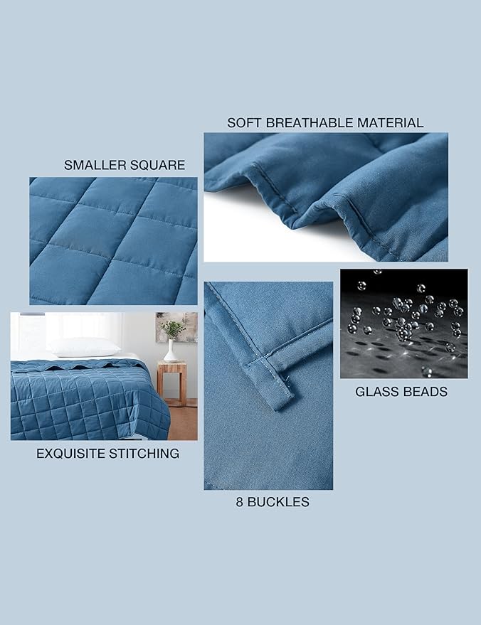 BB BLINBLIN Cooling Weighted Blanket Heavy Blanket for Cool & Restful Sleep, Premium Soft Material and Glass Beads (Blue, 48''x72'' 20lbs), Suit for One Person(~190lb) Use on Twin/Full Bed