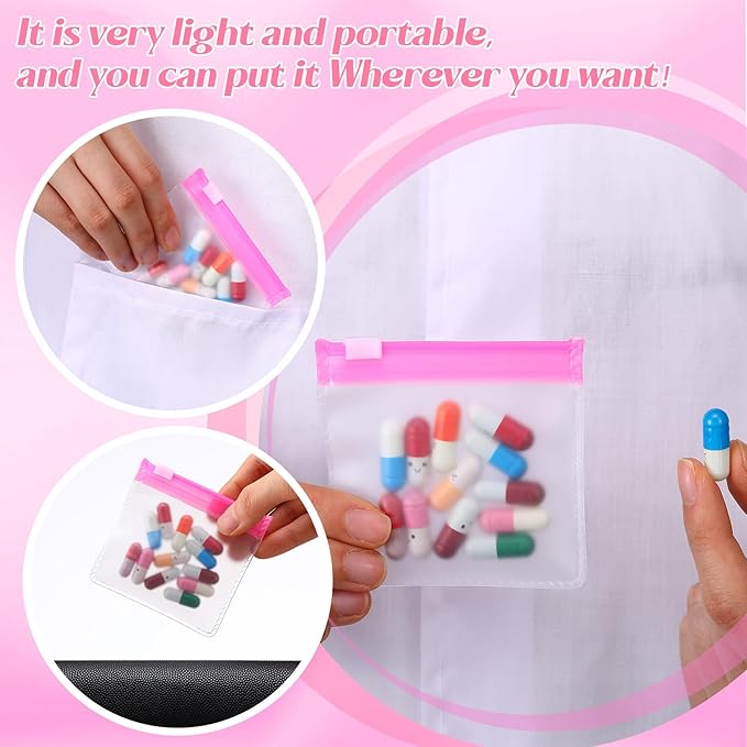 Sherr 35 Pcs Pill Pouch Bags Zippered Pill Pouch Set Reusable Translucent Medicine Organizer Self Sealing Medicine Organizer Travel Plastic Bags with Slide Lock for Storage(Gradient 2,Gradient Pink)