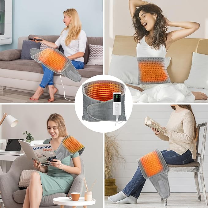 Heating Pad for Back Pain Relief Period Cramps, Electric Wearable Heating Pad for Neck Shoulder, Menstrual Waist Heat Pad Wrap Belt with 9 Heat Level, 4 Timer Setting, Gifts for Women Men (12"x50")