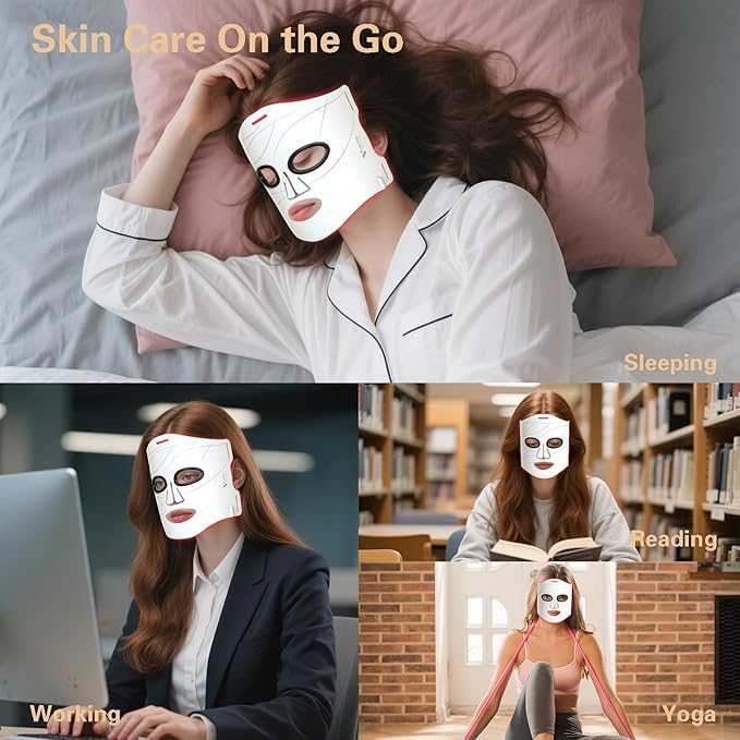 VYM Red Light Therapy for Face: Super Lightweight 292 LEDs High-Energy Red Light Therapy Mask Infrared LED Face Mask Light Therapy at Home Travel 2mm Thickness - White