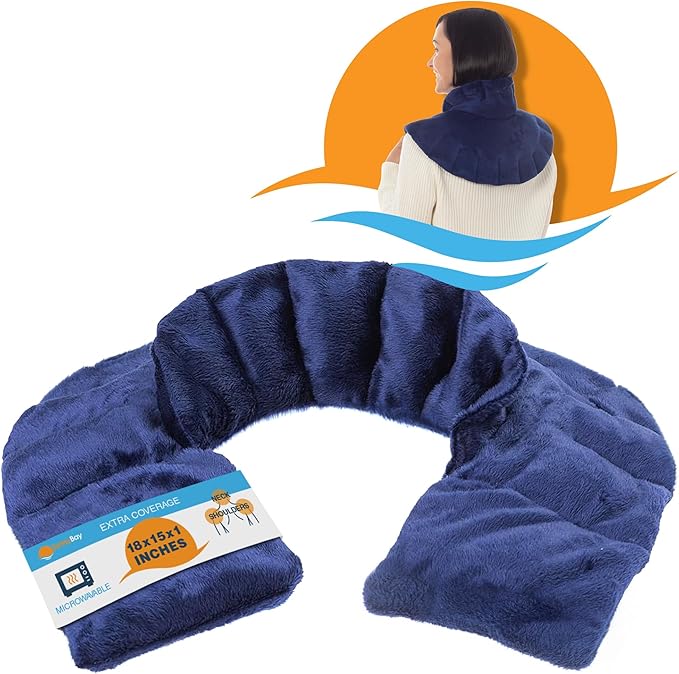 SunnyBay Microwave Heating Pad, Microwavable Heated Neck and Shoulder Wrap with Extra Coverage for Upper Back Pain Relief, Odorless Weighted Dual Purpose Cape for Moist Hot or Cold Therapy, Blue