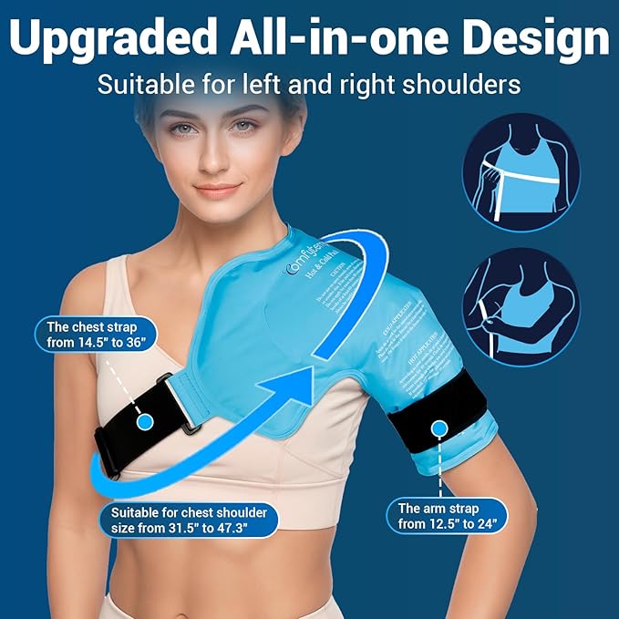 Comfytemp Shoulder Ice Pack Rotator Cuff Cold Therapy, Gel Ice Packs for Injuries Reusable, Shoulder Brace for Pain Relief, Men Women Recovery Item (Small & Medium)