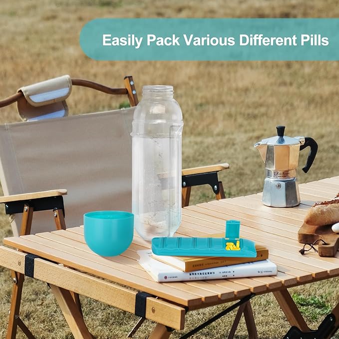 Portable Pill Box Water Cup,2 in 1 Water Bottle pill Box Storage Box,20 oz Daily Sports Water BottleOrganizer 7 Days Capsule Organizer