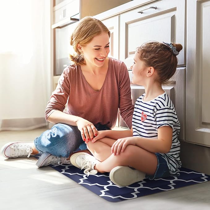 WISELIFE Kitchen Runner Rugs Anti-Fatigue mats,17.3"x 28",Non Slip Waterproof Ergonomic Comfort Mat for Kitchen, Floor Home, Office, Sink, Laundry,Blue