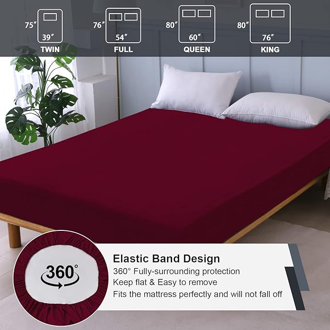 Waterproof Mattress Protector King, Fitted Sheet Style Breathable Mattress Cover with Deep Pocket Fits Up to 18'', Noiseless Bed Cover for Kids Adults Pets, Machine Washable (WineRed, 76'' X 80'')