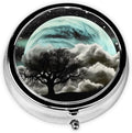 Starry Night Black Tree Art Print Pill Box 3 Compartment Small Pill Case with Mirror Pill Organizer for Outdoor Travel Pocket Purse