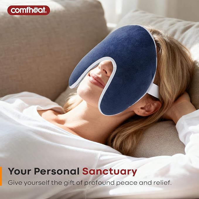 Face Heating Pad for Sinus Pressure Relief, Moist Heat Microwave Heated Face Mask Warm Compress for Sinus Pain, Migraine, Tension Headache Relief, Relaxation, Washable Cover, Navy Blue