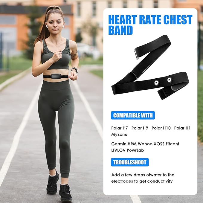 Heart Rate Monitor Chest Band for Polar H10 H9 H7, Adjustable Waterproof Replacement Chest Strap Compatible with Polar Garmin