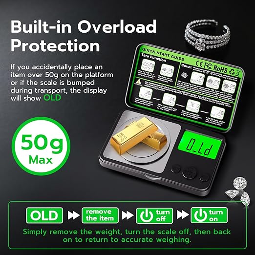Wigearss Digital Milligram Scale 50g x 0.001g, Mini Precision Scale with Tare weight Function,Calibration Weight ＆ Backlit LCD Display, Pocket Micro Scale for Weighing Powder, Gold, Jewelry, Mini Food