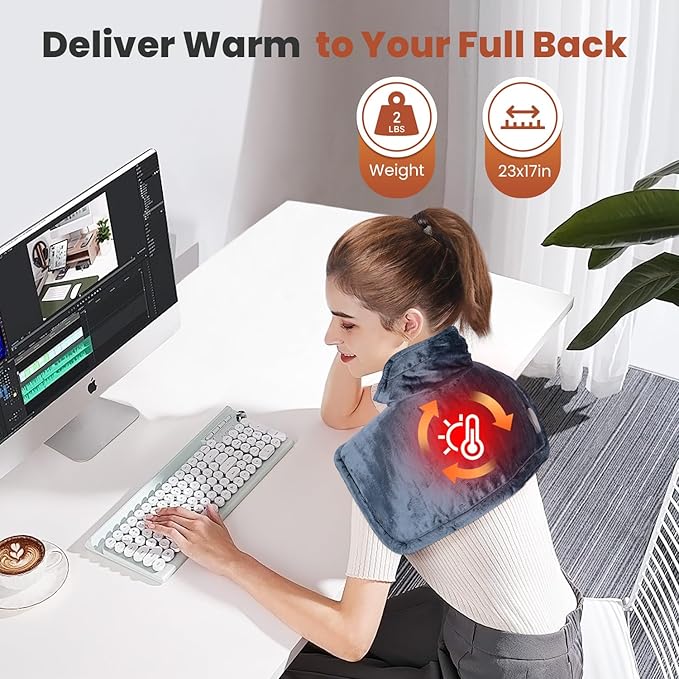 Heating Pad for Neck and Shoulders and Back, Electric Weighted Heat Pad for Pain Relief, 6 Heat Settings & Auto Shut Off Heated Wrap, Machine Washable Ultra Soft Fabric, Gifts for Women, Men, Mom, Dad