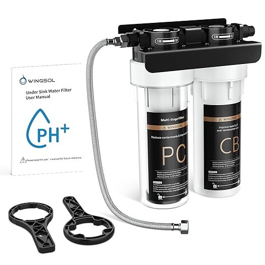 WINGSOL Under Sink Water Filter System, 2-Stage Deep Filtration, Reduce Heavy Metals/Chlorine/PFAS/Odor/Sediment, NSF/ANSI 42&53 Improve Taste, Life Indication Mineral pH+ Under Sink Water Filter