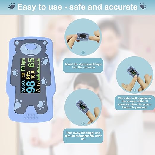 New Version Kids Pulse Oximeter Fingertrip, Blood Oxygen Saturation for Children, Portable Oxygen Meter with OLED Screen Included 2AAA Batteries